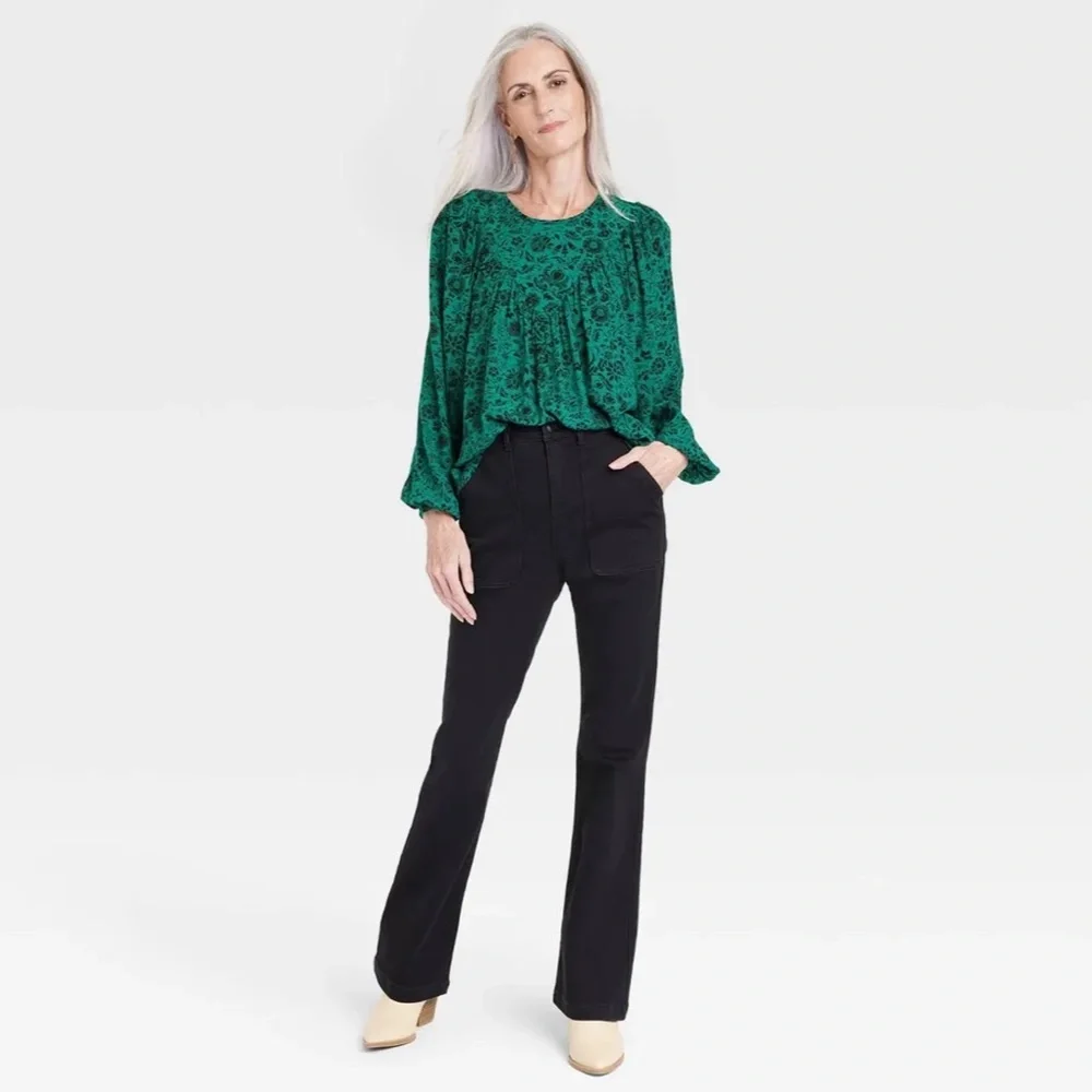 2 for $15 - NWT Knox Rose Bishop Long Sleeve Blouse - Picture 2 of 8